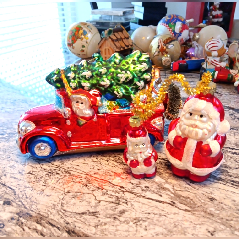 Vintage 3 Blown Glass Christmas Ornament Santa In  Pick Up 6x4" And Santa 🎅